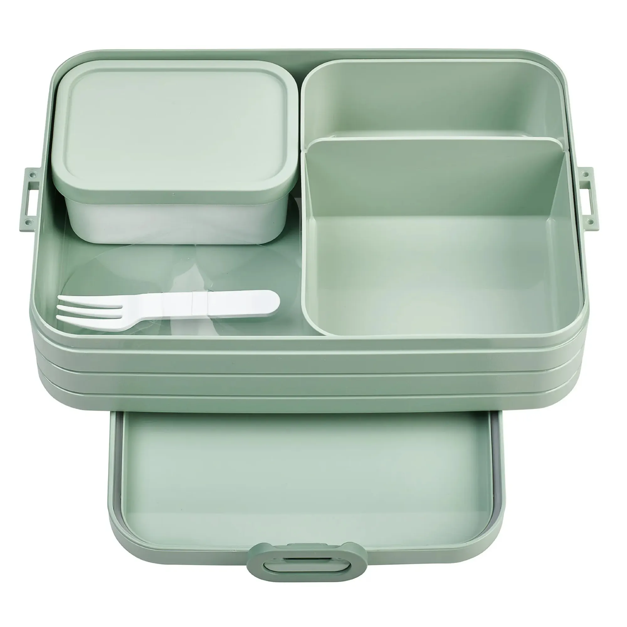 pudełko na lunch, pojemnik na lunch, podziałka, bento, szary zielony