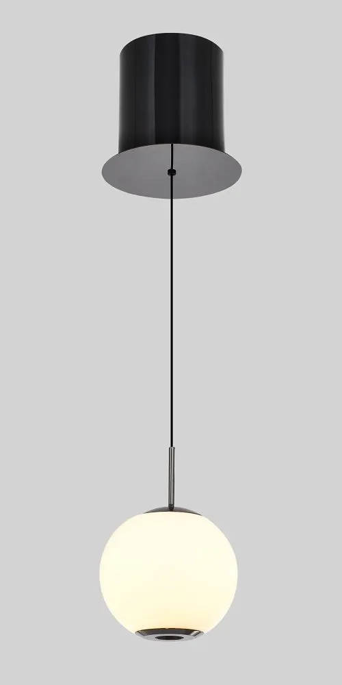 lampa wisząca, kula, czarna abażur, bielowy ornament, kabel zawieszany