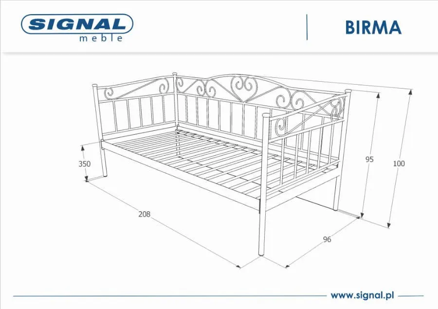 Łóżko BIRMA metalowe czarne 90X200 Signal - BIRMA