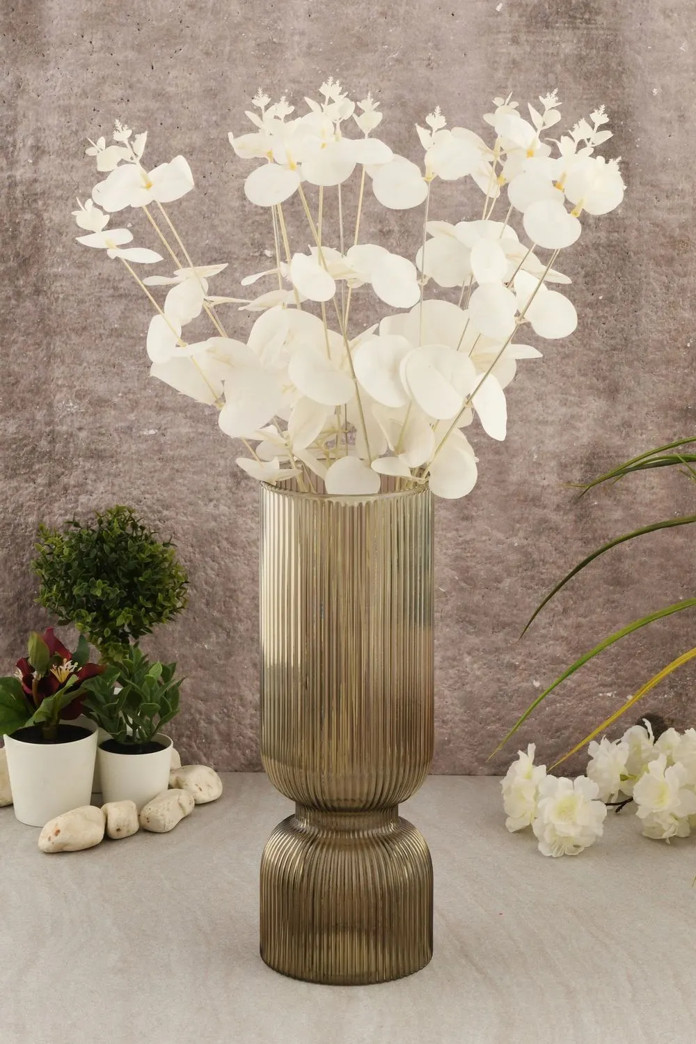 Wazon szklany SAFIR 10x30 ryflowany przydymiony Kwiat, Kompozycja kwiatowa, Roślina, Ceramika, Słoik