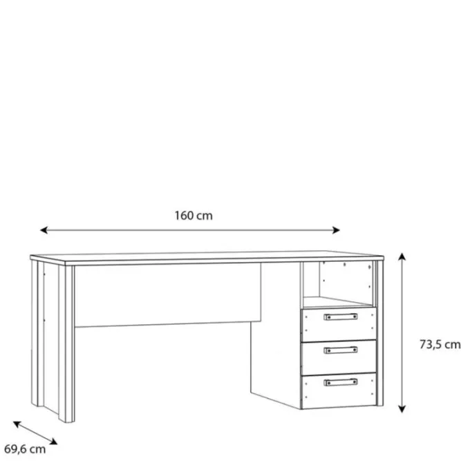 Biurko z 3 szufladami CLIF 70x160 cm - old wood vintage, beton - CLFB212R-C546