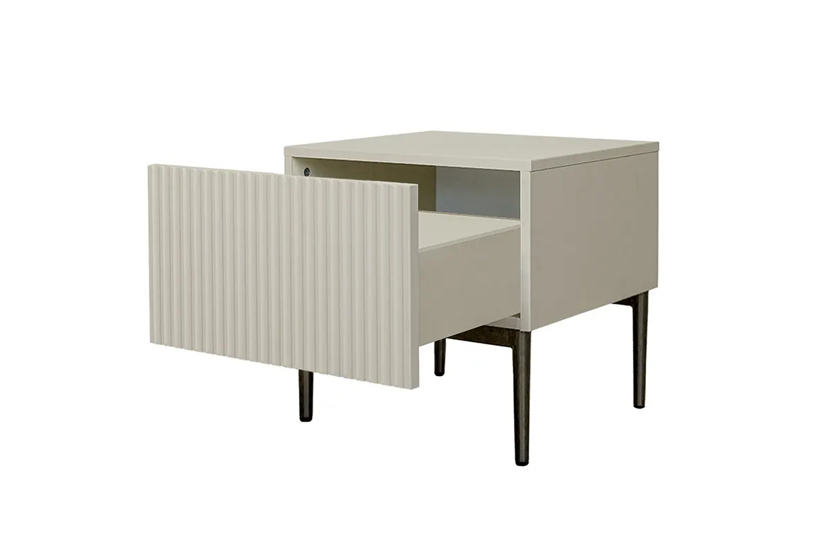 Szafka nocna z szufladą ( zestaw 2 szt. ) NICOLE 46 1SZ - kremowa, czarny stelaż - B_55616