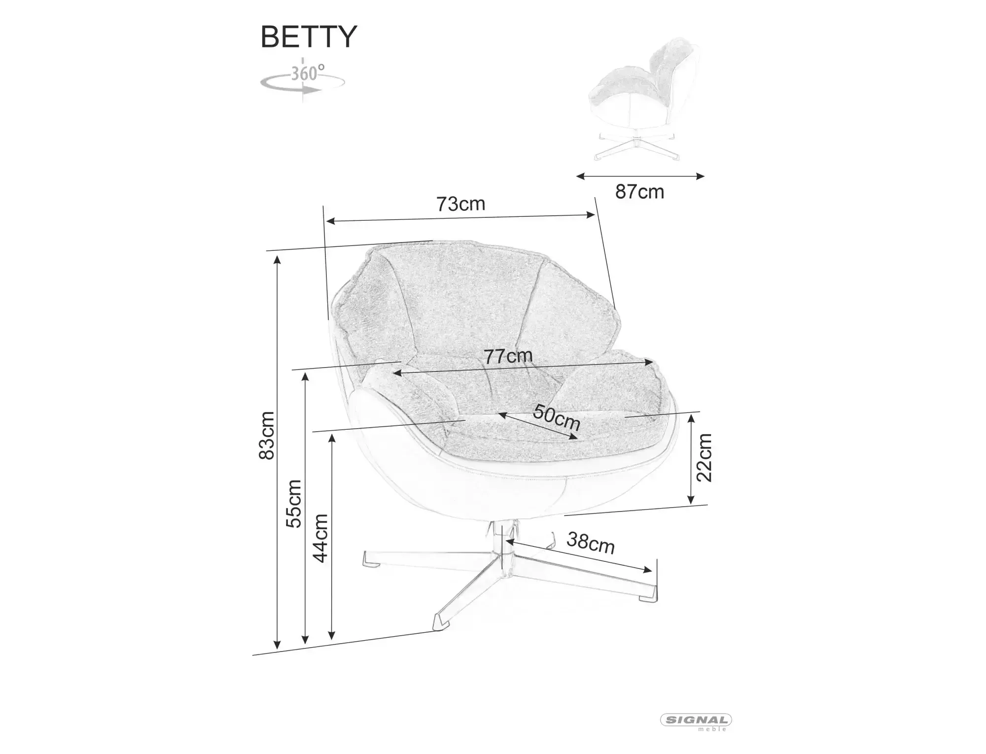 Fotel obrotowy wypoczynkowy BETTY beżowy czarne nogi Signal — zdjęcie 7