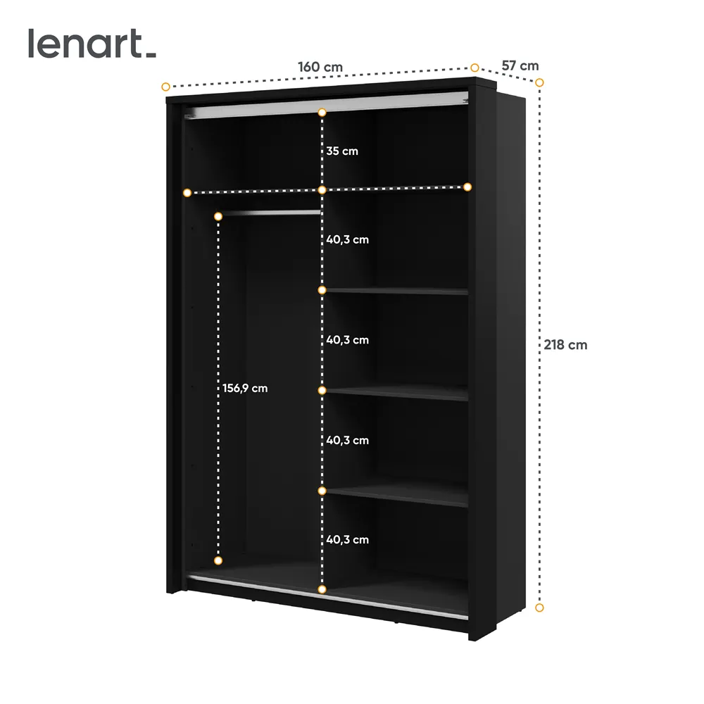 Szafa 2-drzwiowa z lustrem ARTI AR-21 150cm dąb artisan/czarna - AR21DAC