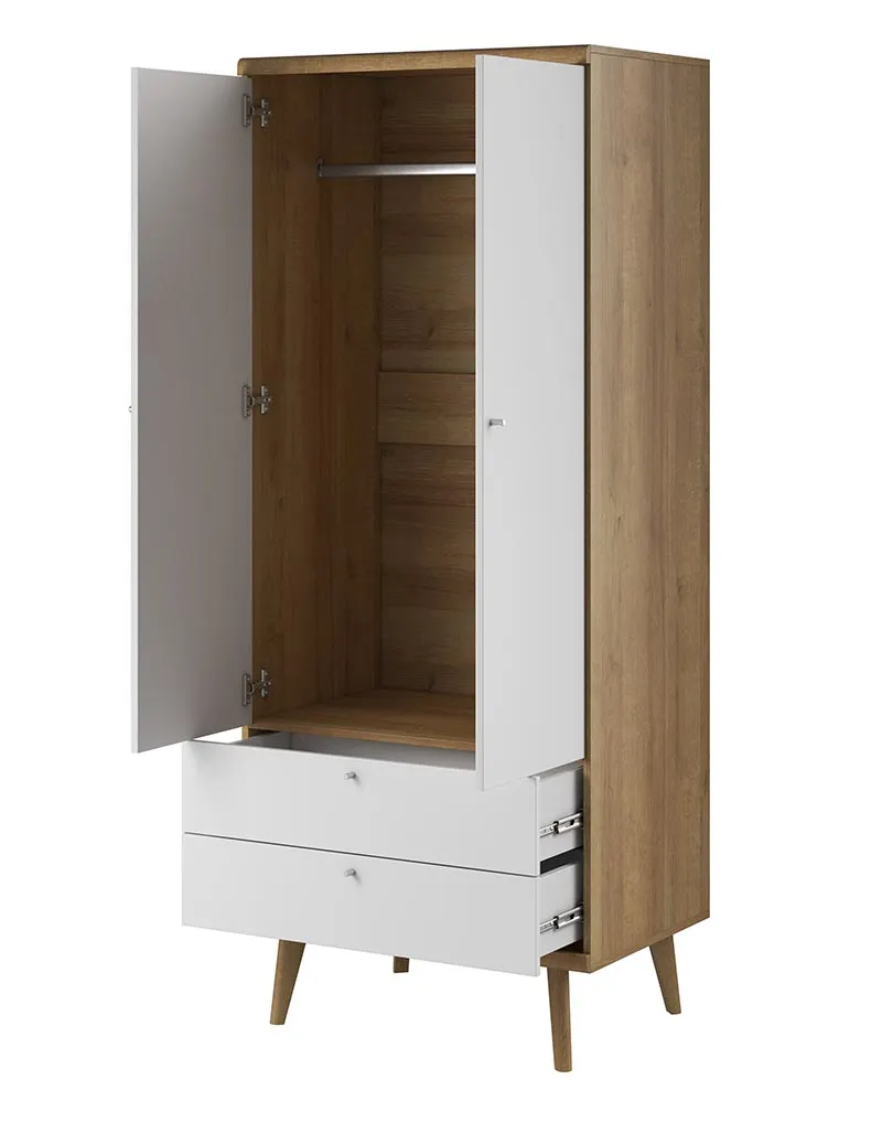 Szafa PRIMO 2-drzwiowa z 2 szufladami - biały dąb lineo - PRIMO_SZ80_DRB