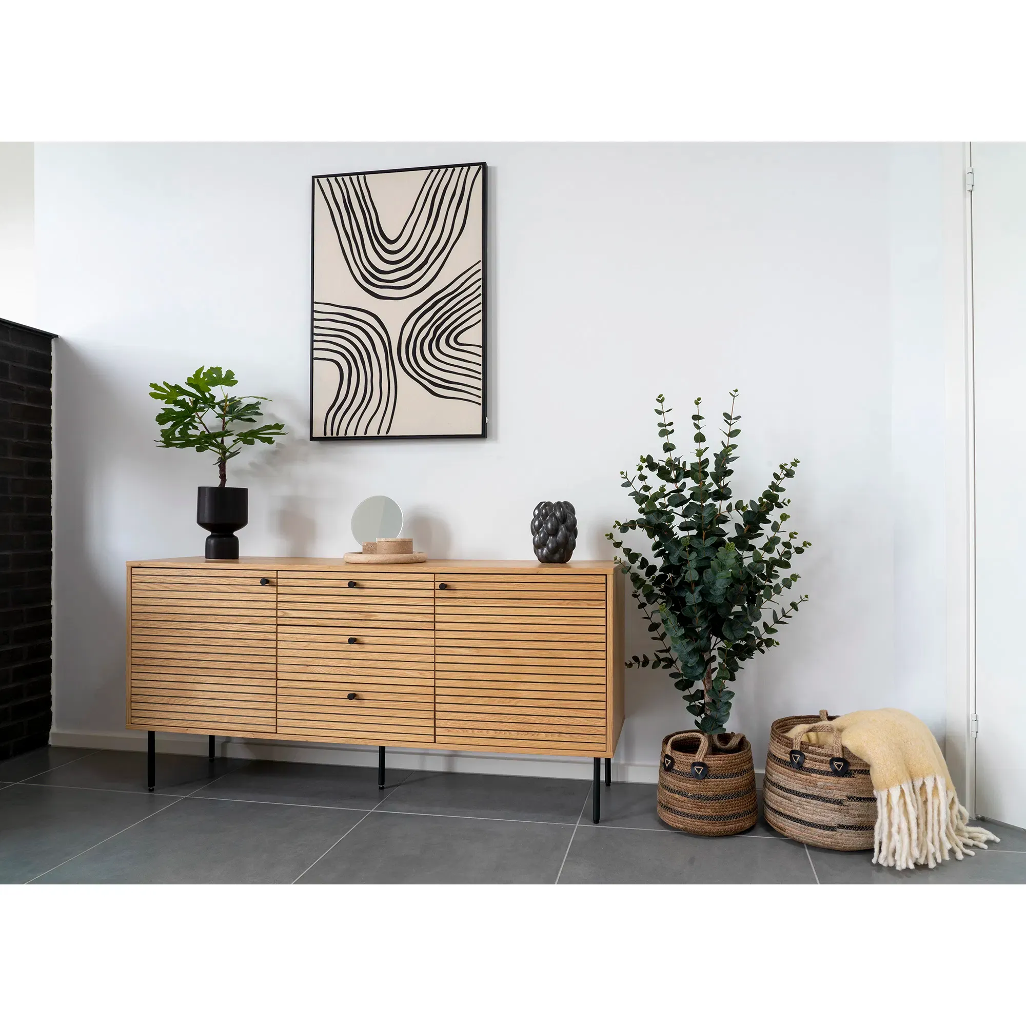 Komoda 2-drzwiowa z 3 szufladami KYOTO SZ150 G40 W50 dąb naturalny, czarny — zdjęcie 9