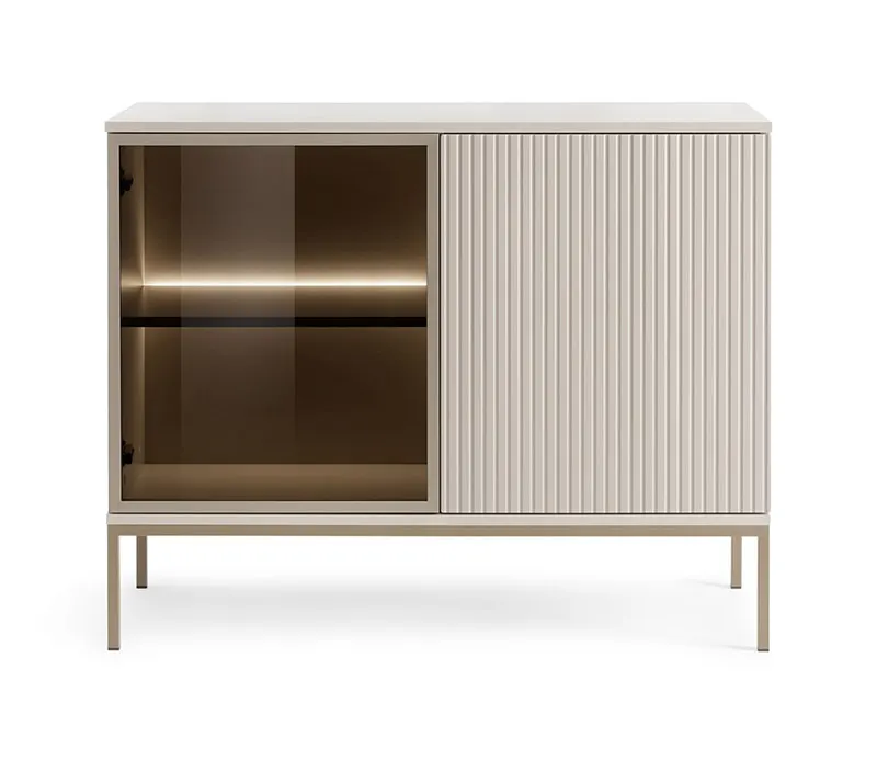 Komoda z przeszkleniem i oświetleniem SENTO K104 1 pkt. LED cashmere - SENTO_K104_CASHMERE