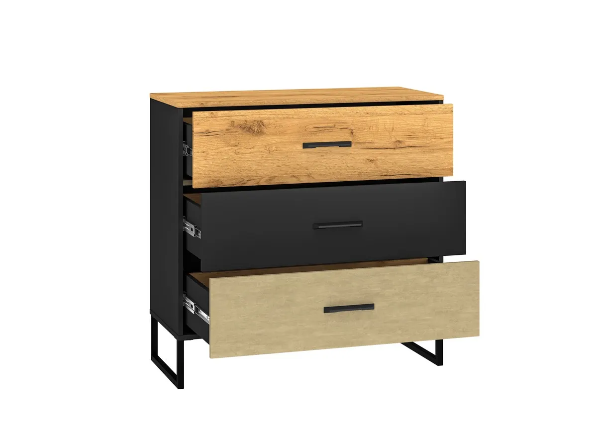 Komoda z 3 szufladą Colt 05 dąb craft złoty, czarny, stal premium - 1COLT05-001