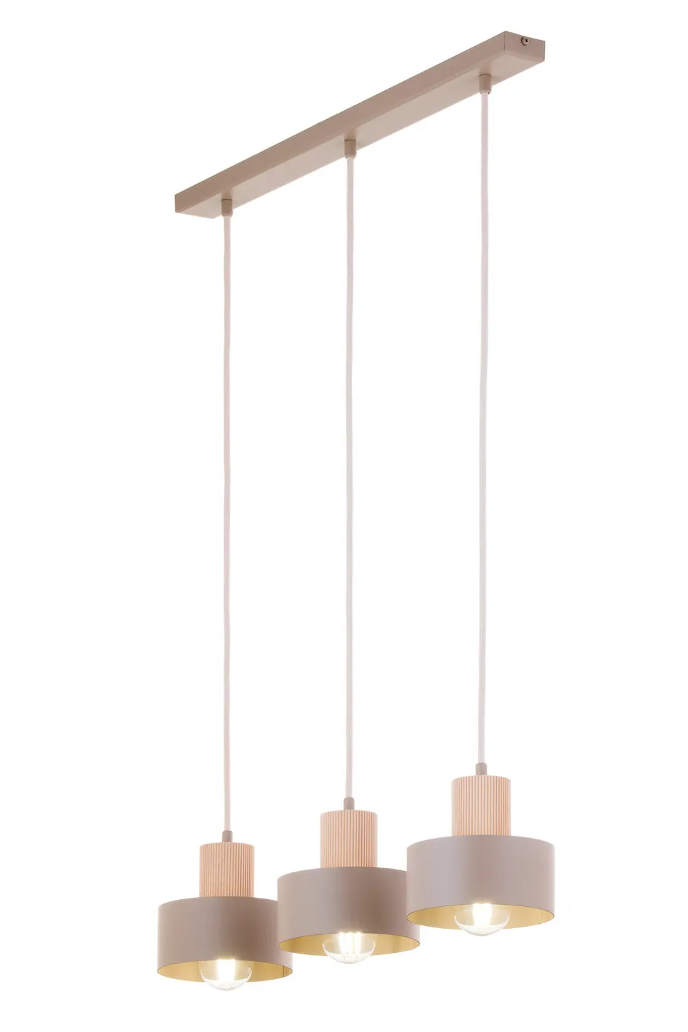lampa wisząca, trzy Ø plafon, kinkiet wiszący, metalowy klosz, drewniane akcenty