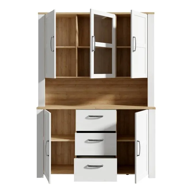 Witryna - kredens 5-drzwiowa z 3 szufladami CHISBURY - dąb riviera, modrzew jasny sibu - BHLV831-M482