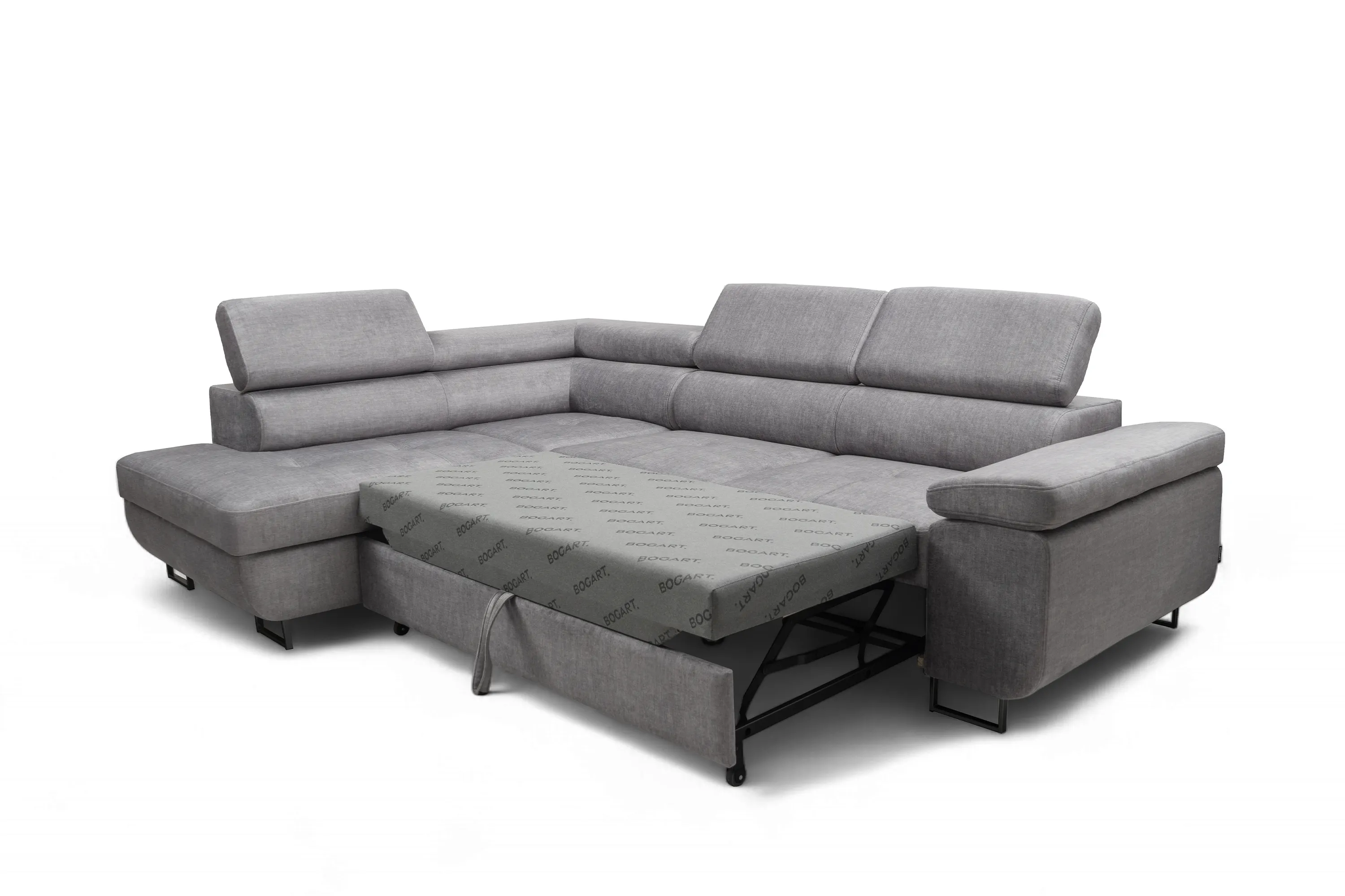 Narożnik lewostronny ANNABELLE L regulowane zagłówki nogi czarne tkanina Vogue 14 szary - B_165778