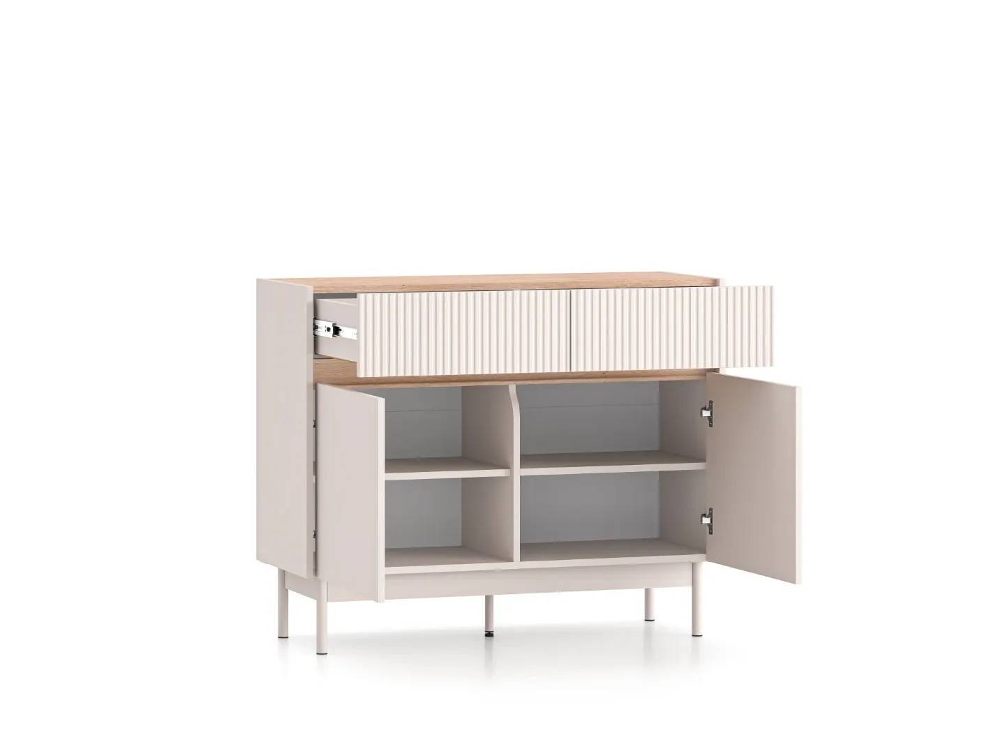 Komoda 2-drzwiowa z szufladami DUNEA 104x85 ryflowana kaszmir - dąb cremona - 1DUNE06-001