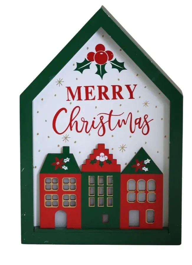 Dekoracja drewniana DOMEK "MERRY CHRISTMAS" LED wielokolorowy