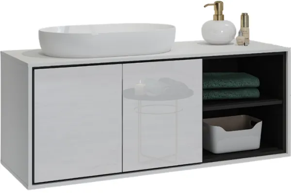 Szafka pod umywalkę IRVINE 2-drzwiowa z regałem 120 cm - biały, czarny - 309WNP60