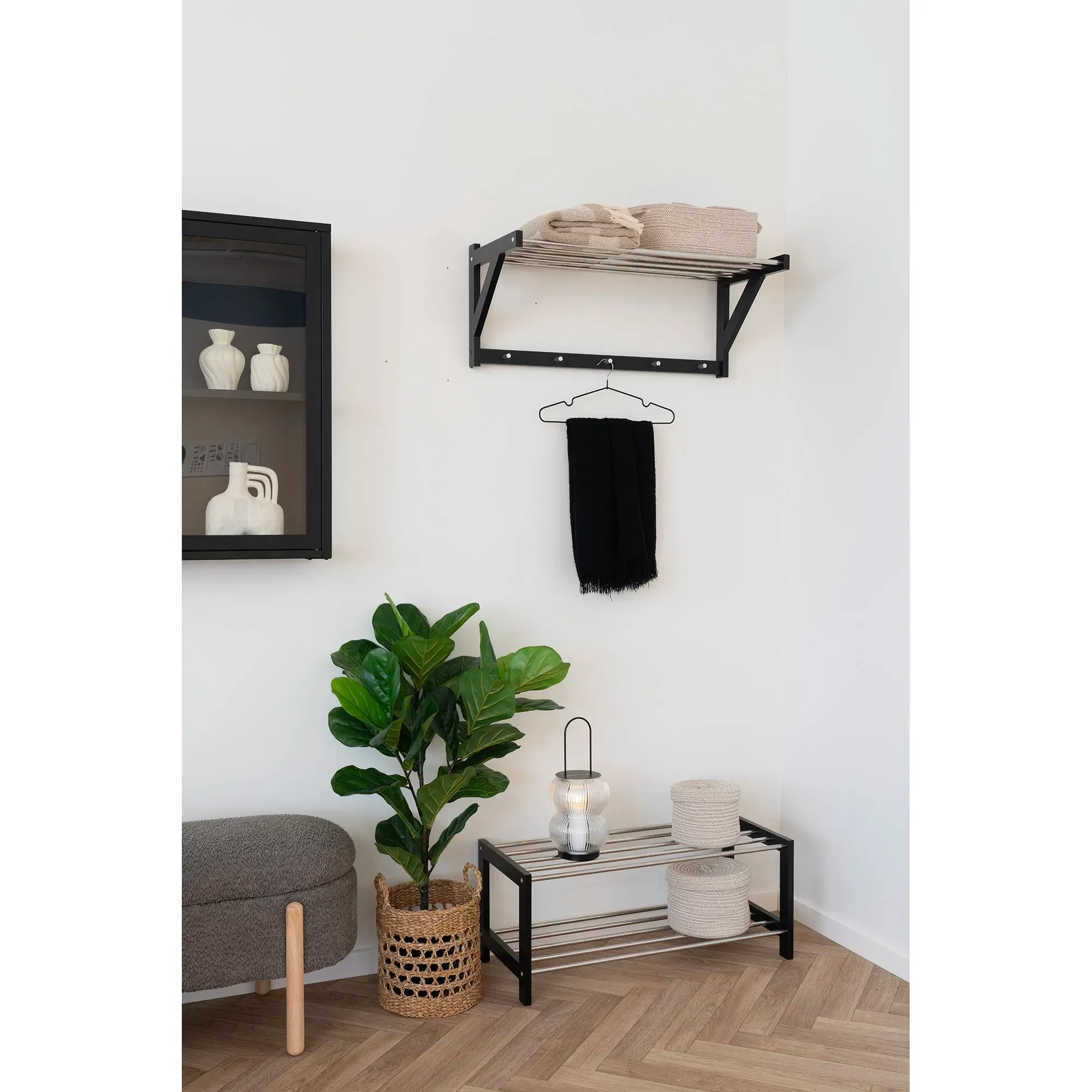 Ławka z półką na buty PADOVA Drewno-Metal Czarny - 4291095