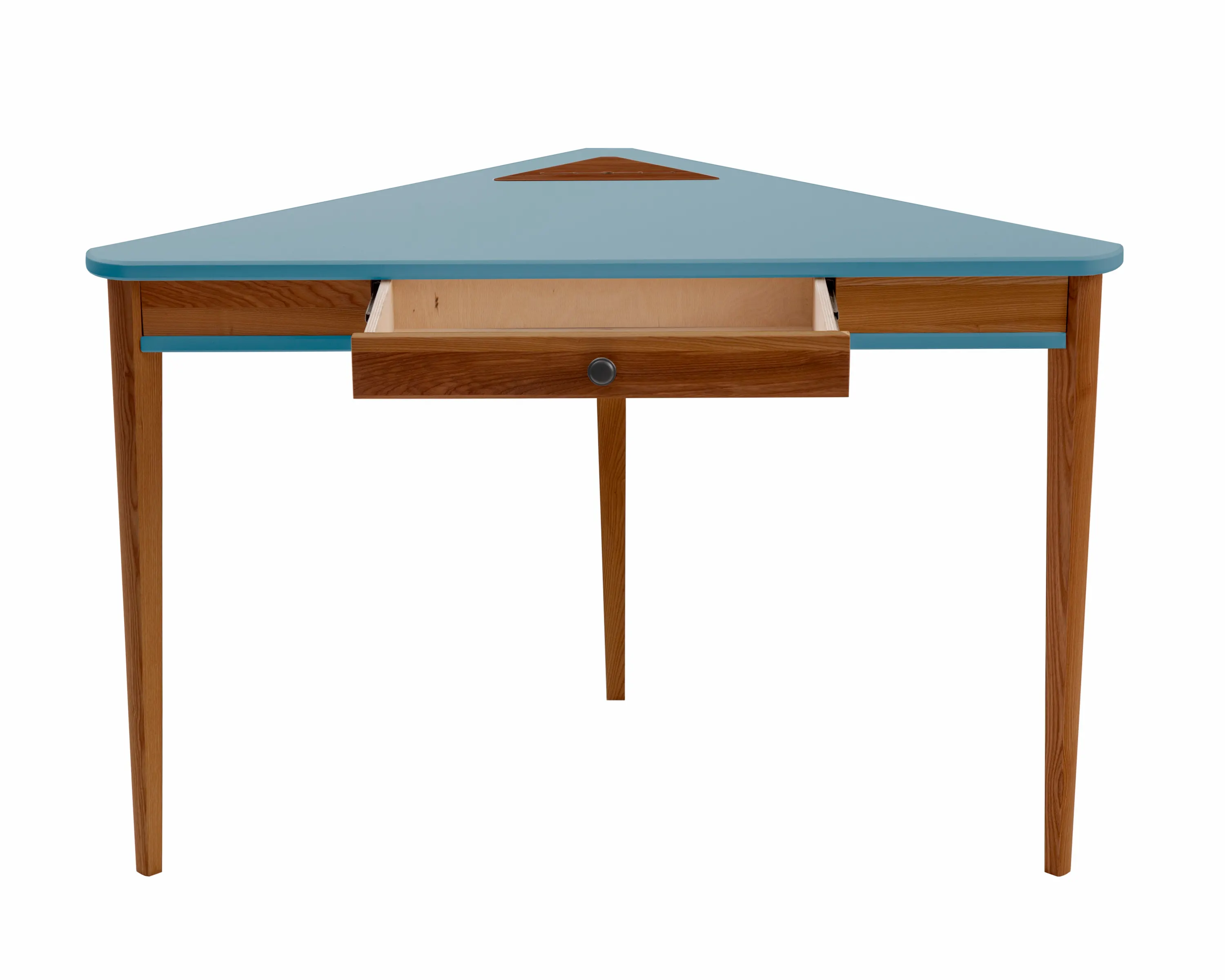 Biurko narożne z szufladą ASHME 114x85 niebieski blat/ciemne jesionowe nogi - NRGBACD_OAK_13