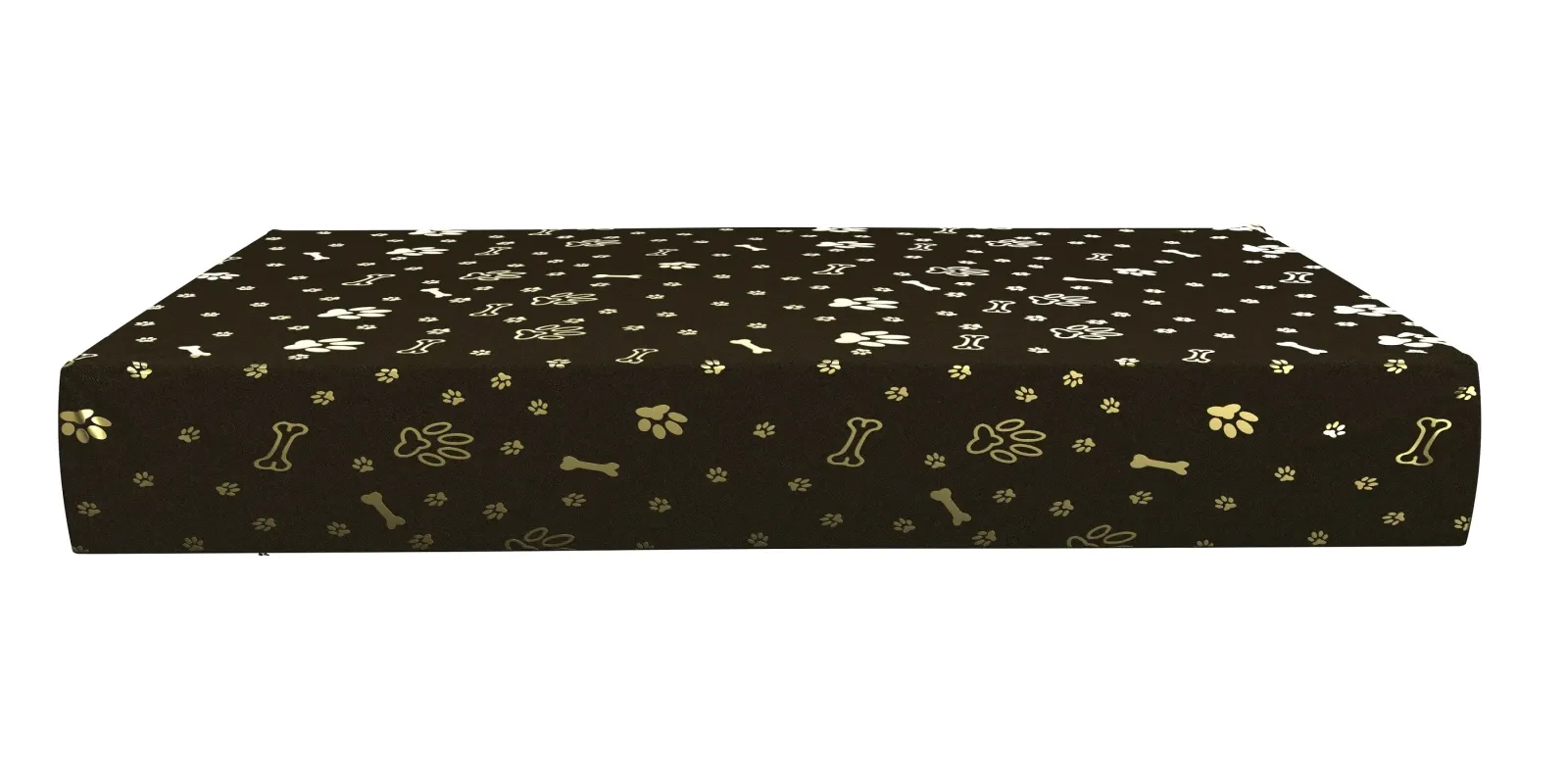 Legowisko dla psa małe 80x52x8 cm wodoodporne z tkaniną antypoślizgową czarne złote łapki — zdjęcie 2