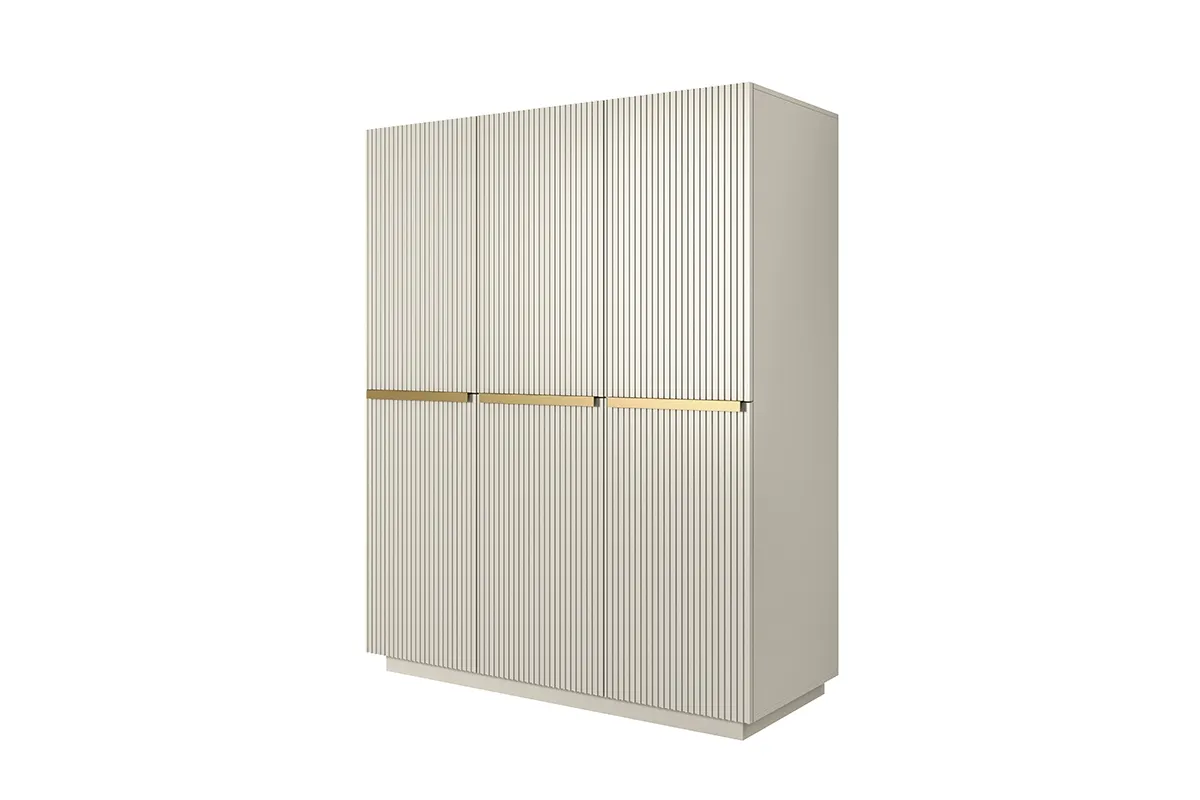 Szafa 3-drzwiowa NICOLE 150 z półkami i drążkiem - kremowa - złote uchwyty - cokół