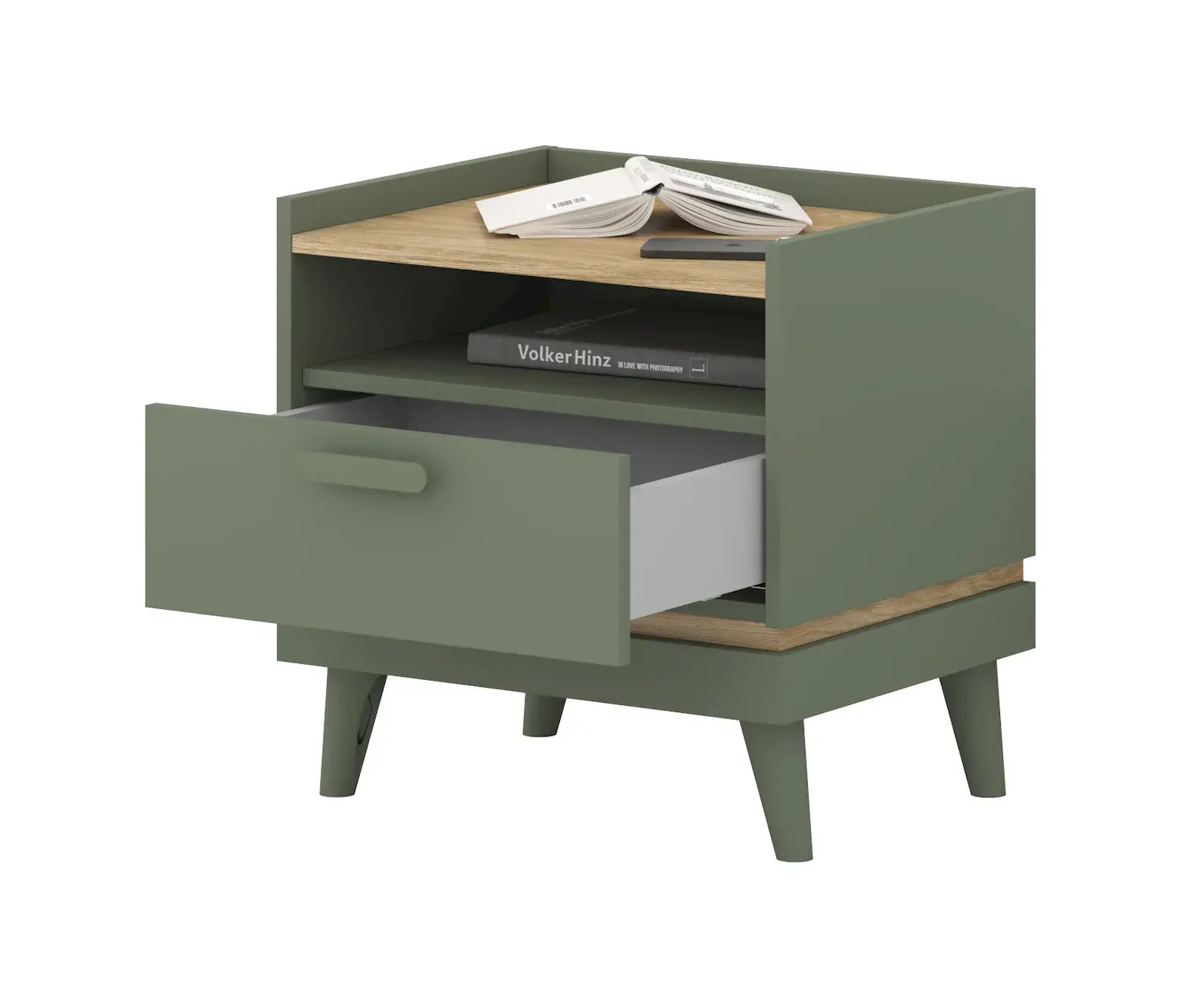Szafka nocna z 1 szufladą SCAND 22 zielony-dąb olejowany - 24GDOH22