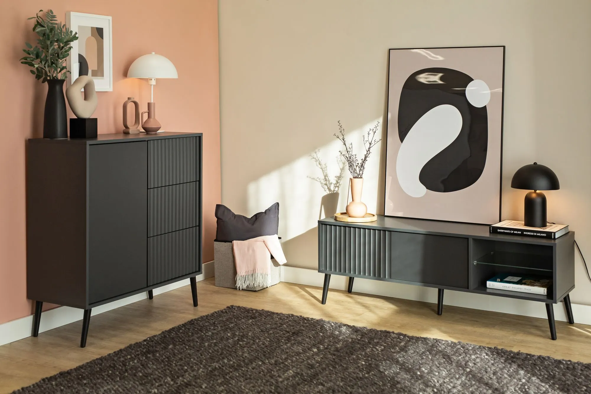 Szafka RTV 1-drzwiowa z półką BARCELONA 135cm antracyt - INT_5003185