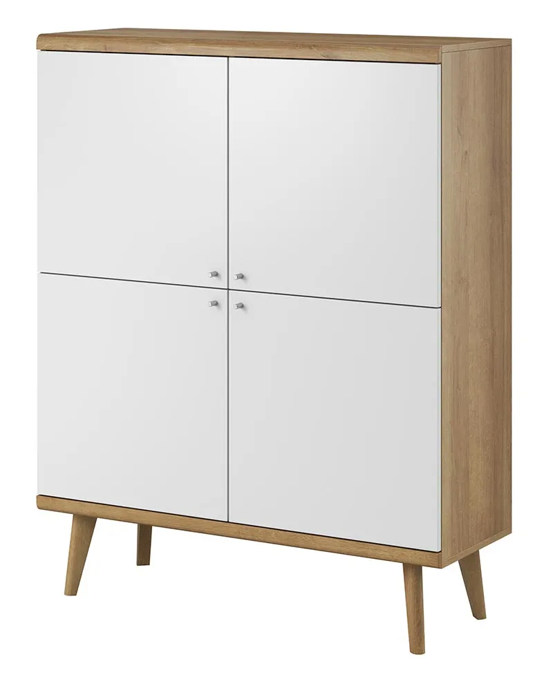 Komoda PRIMO wysoka 4-drzwiowa - biały dąb lineo