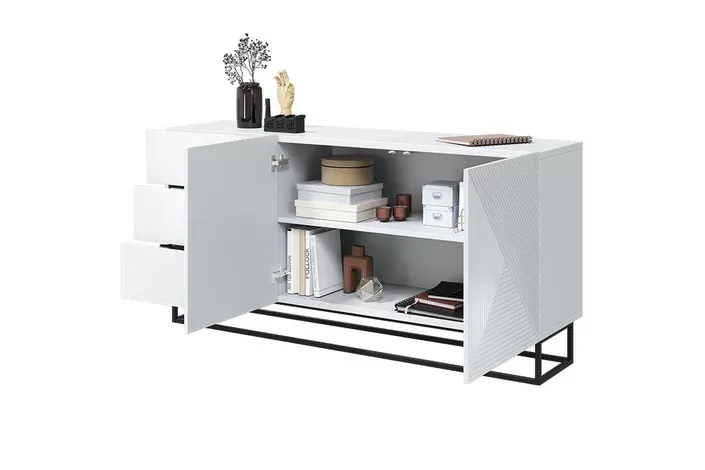 Komoda 2-drzwiowa z 3 szufladami ASHA 167 z szufladami - szara - dąb artisan z czarnym stelażem - ryflowany front — zdjęcie 13