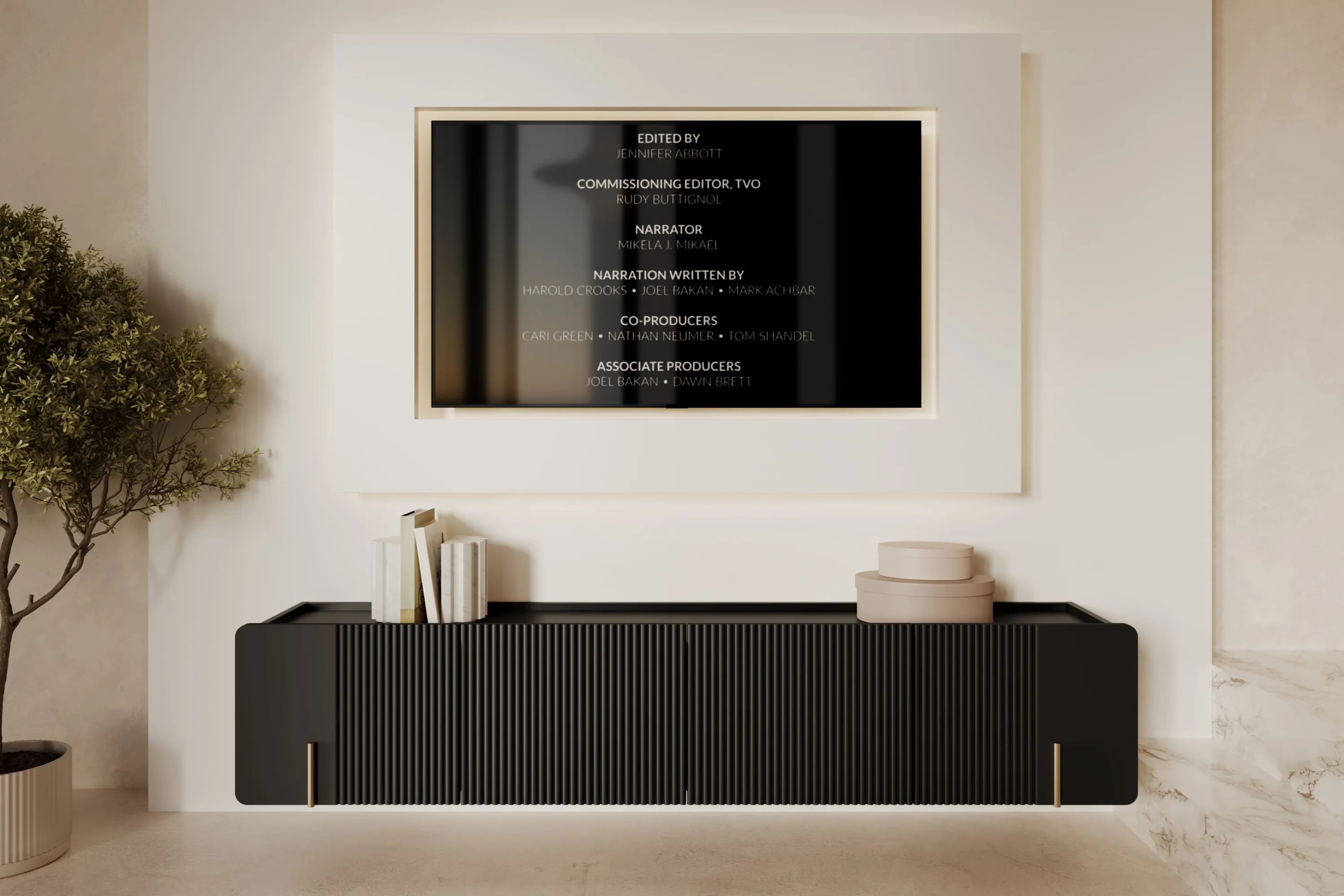 Szafka RTV wisząca MALMI 2-drzwiowa z 2 szufladami 200cm - czarny - złoty - B_166983