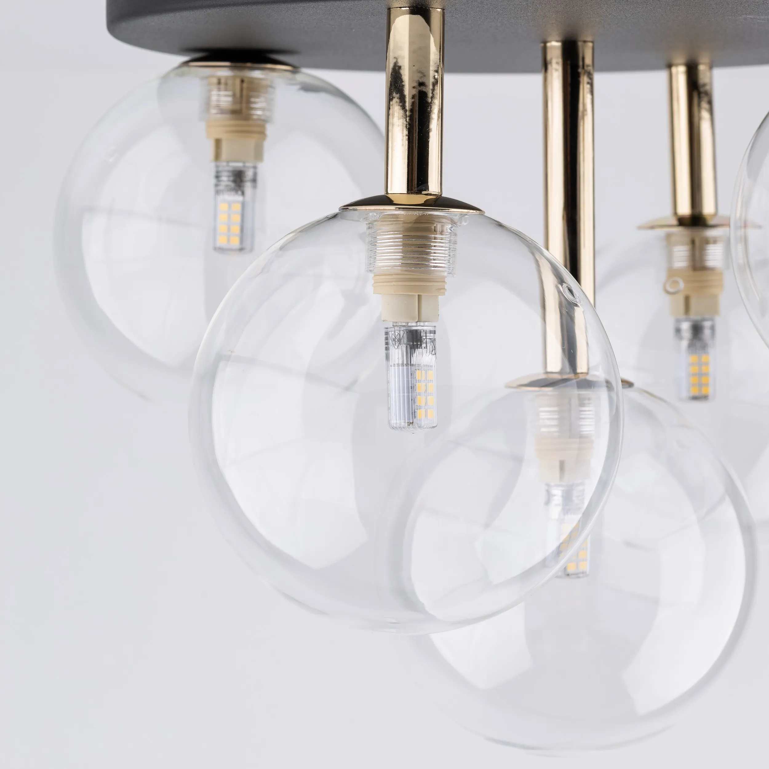 Lampa sufitowa NILOS czarna złota ze szklanymi transparentnymi okrągłymi kloszami 35x25cm - TK_758