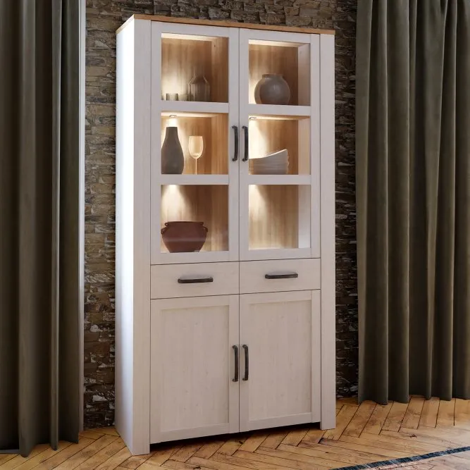 Witryna Kredens 4-drzwiowa z 2 szufladami CHISBURY - dąb riviera, modrzew jasny sibu - BHLV822-M482