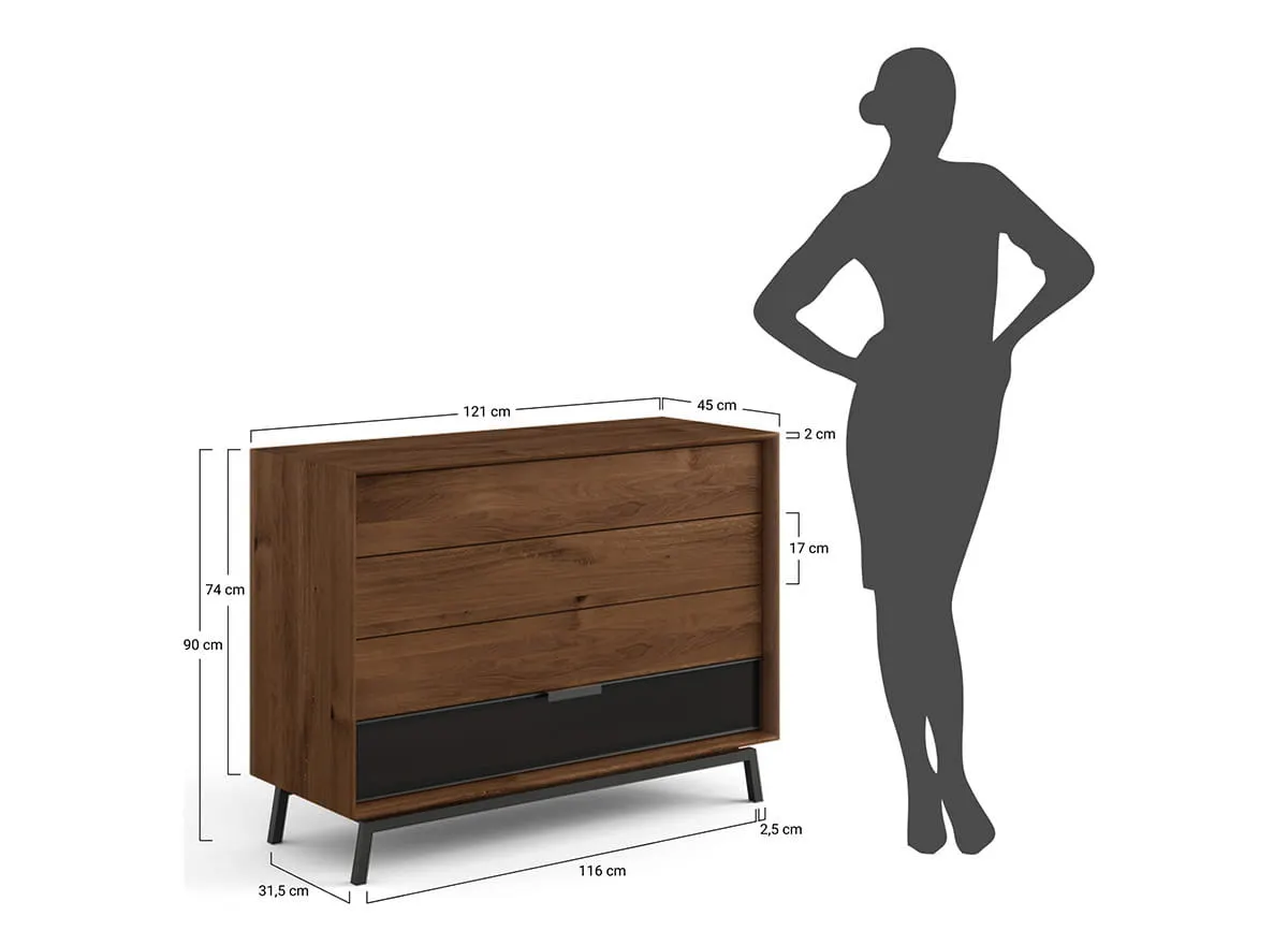 Komoda MODERN LOFT z 4 szufladami i przeszkleniem - tabacco - PLMOL04ST