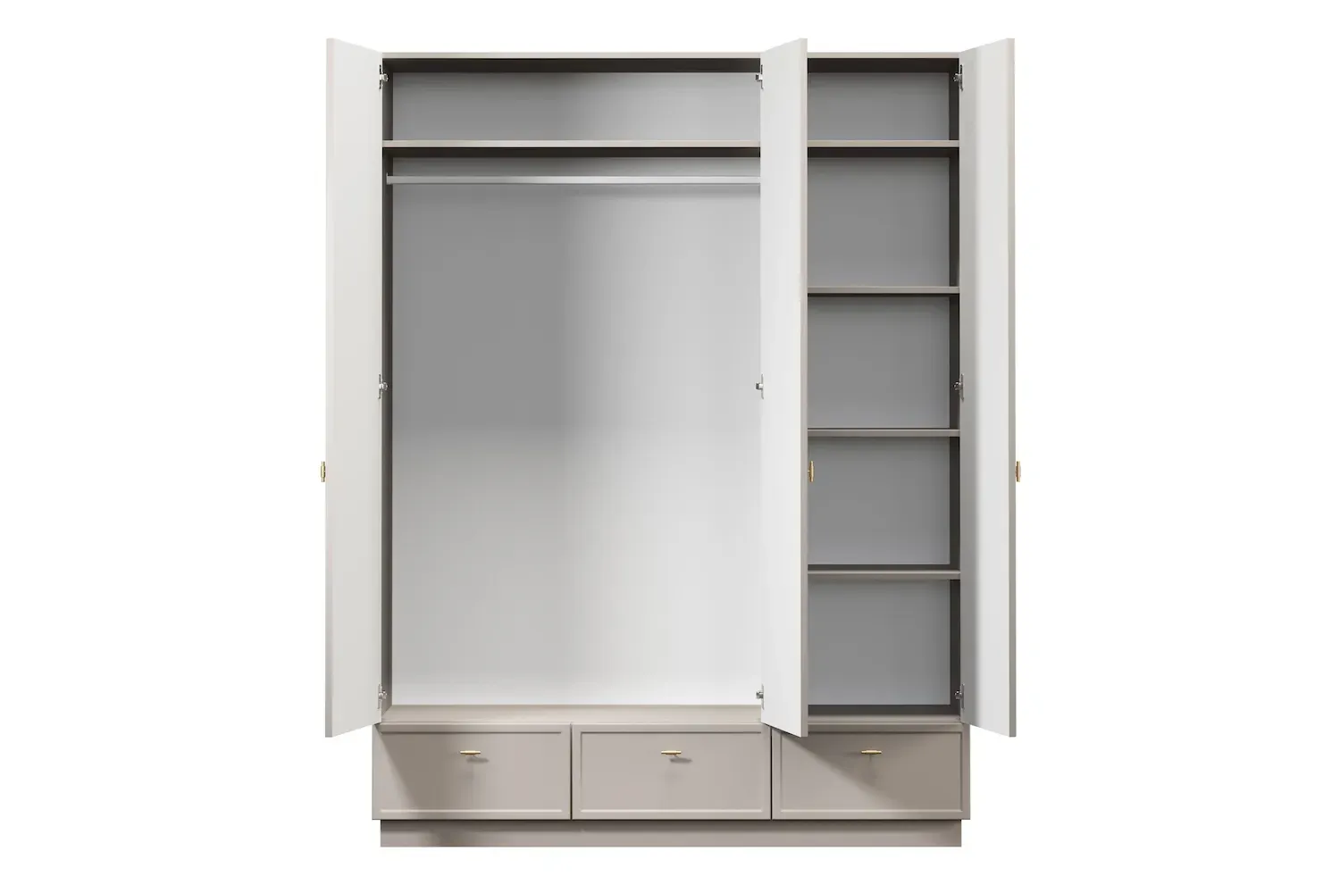 Szafa 3-drzwiowa z 3 szufladami LORINI 150 - cashmere T-bar złoty cokół - B_166717