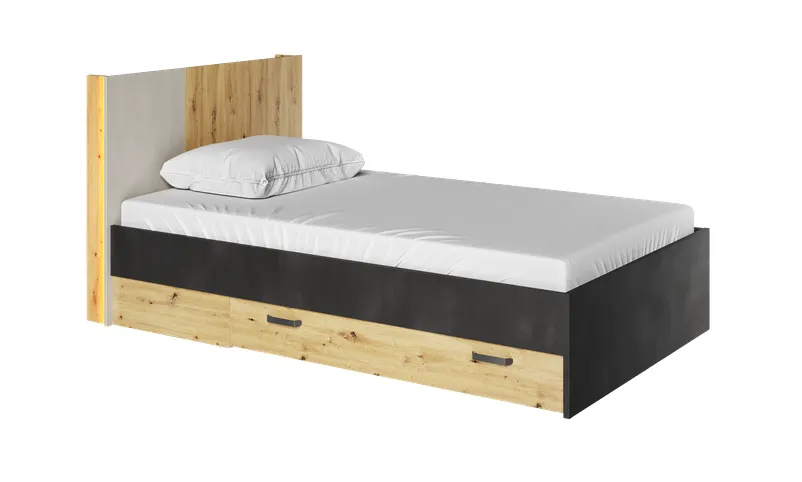 Łóżko ze stelażem LED Qubic QB-11 120x200 dąb artisan