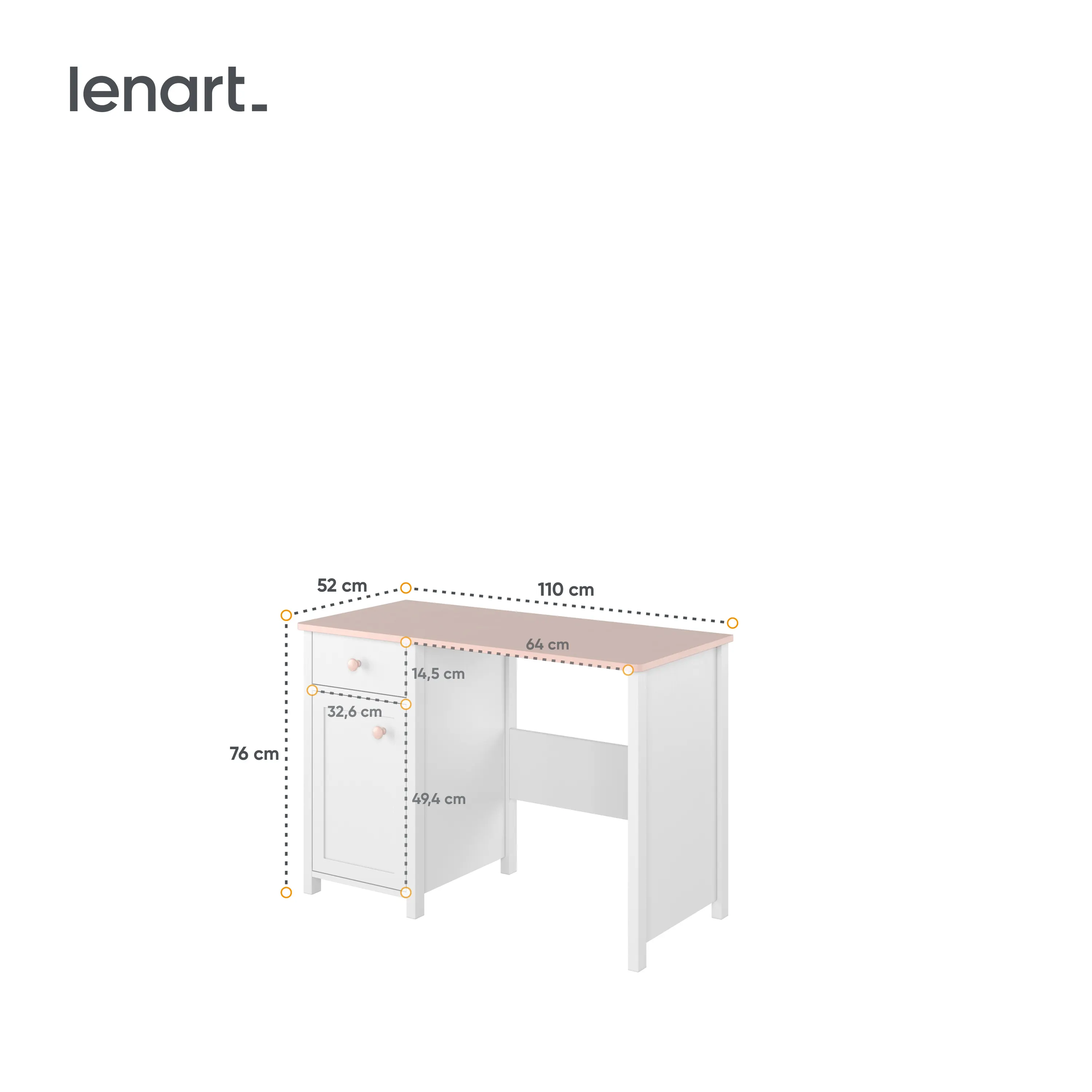 Biurko LUNA LN-03 biało-różowe - LN3BR