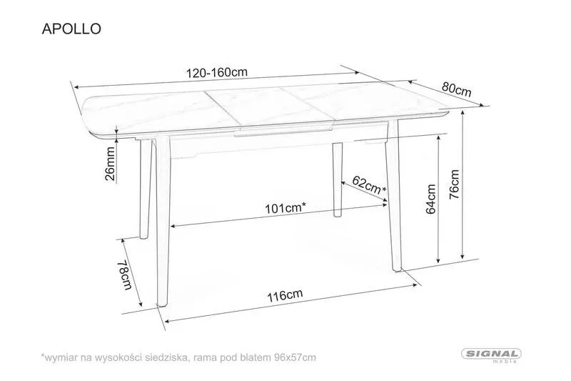 Stół rozkladany APOLLO Biały Mat/Czarny Stelaz 80x120(160) Signal — zdjęcie 13