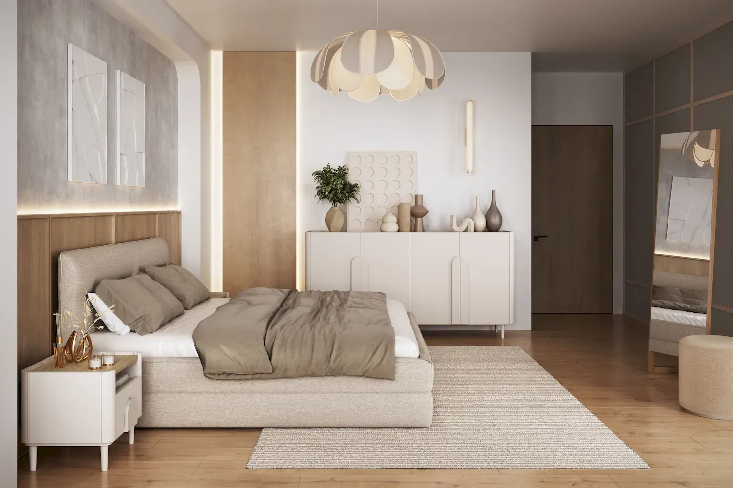 Komoda 4-drzwiowa AMILIO 200 - cashmere dąb olejowany uchwyty cashmere nogi cashmere - B_169214