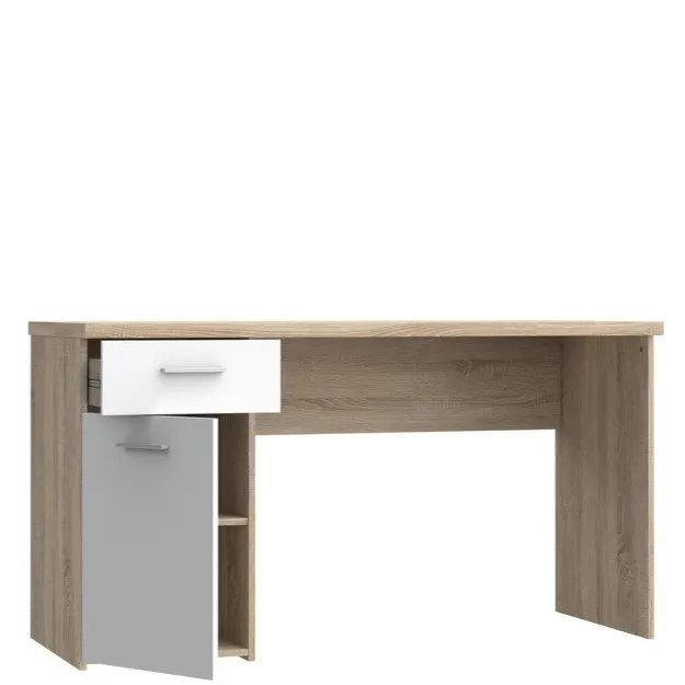 Biurko NET106 z szafką i szufladą - efekt drewna, biały - MT936-Q36