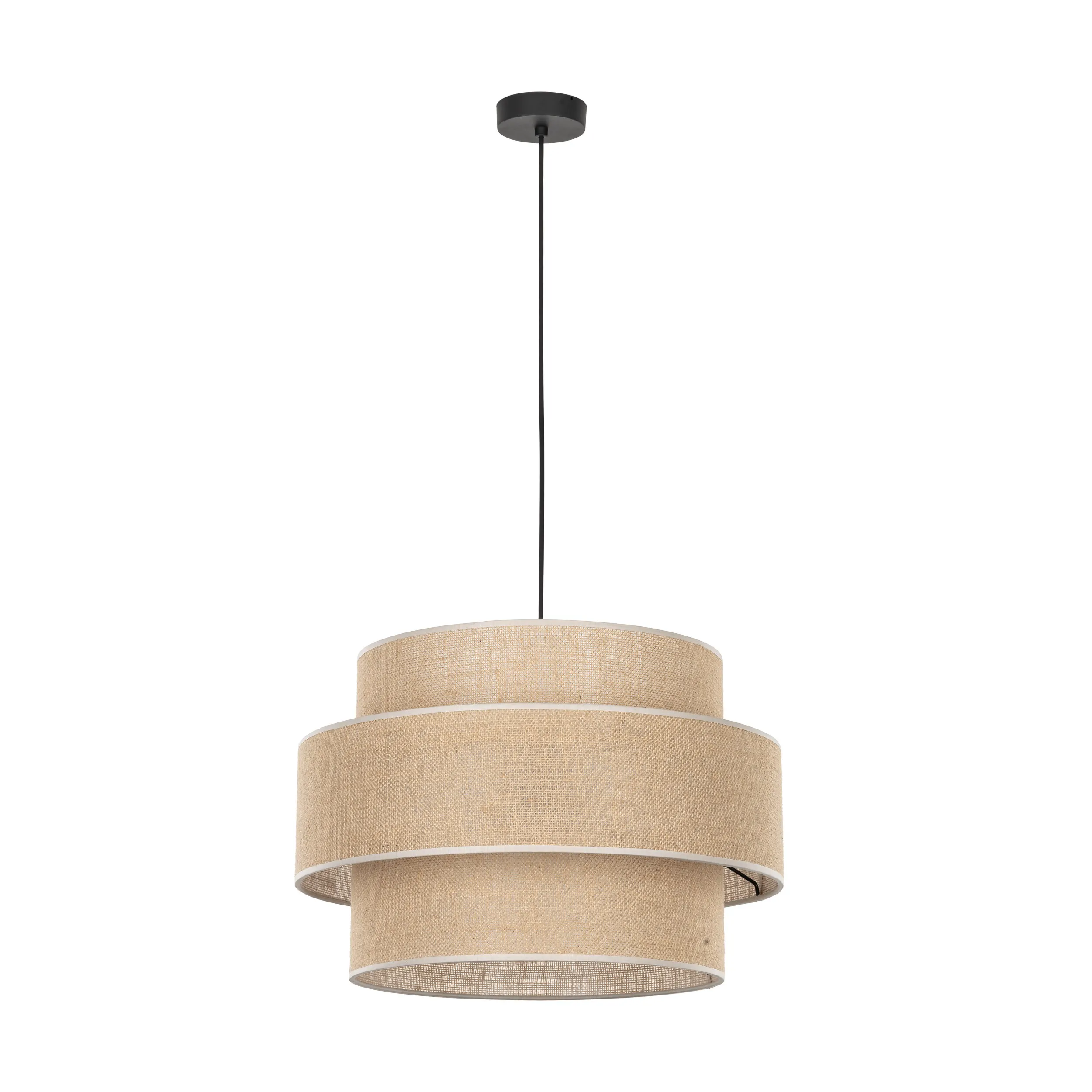 Lampa wisząca CALISTO JUTA czarna z brązowym kloszem z juty 160x50cm