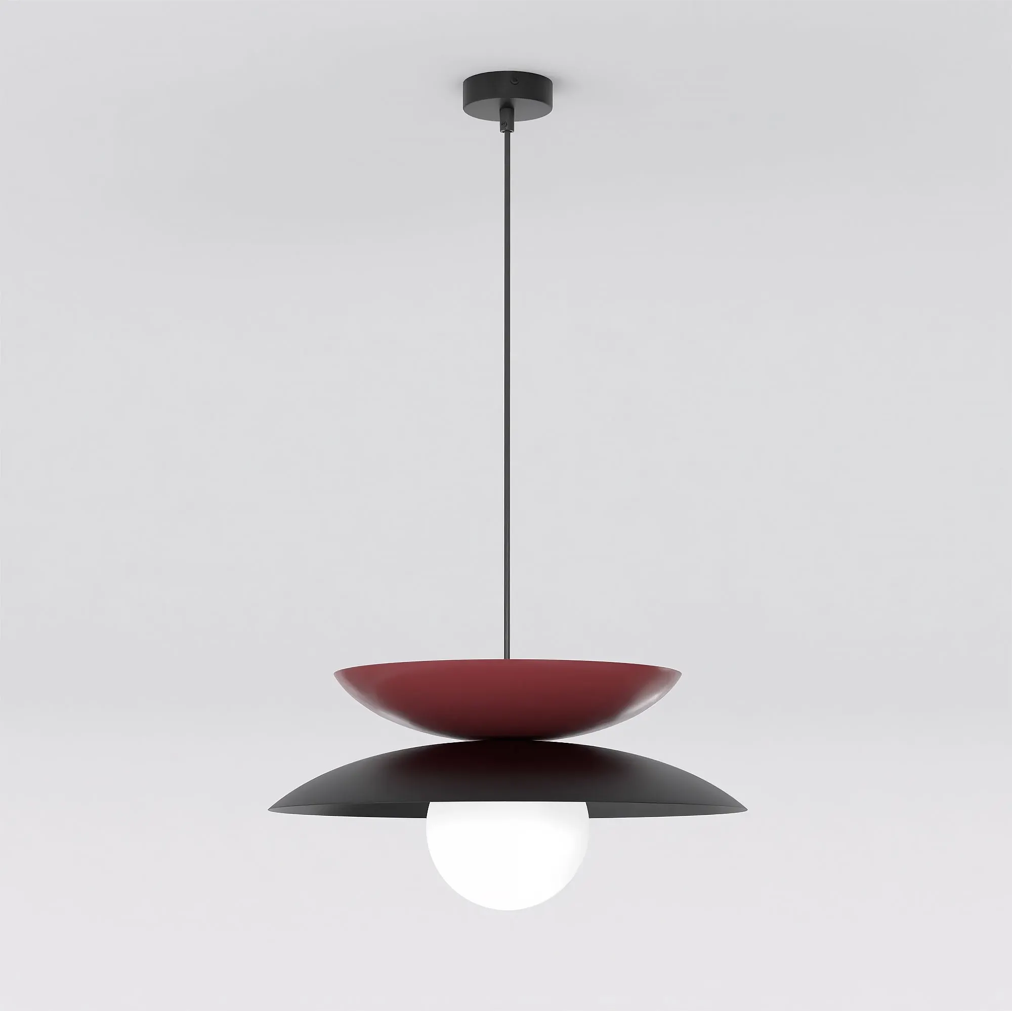 lamp, hanging light, pendant, red accent, three-layer shade
