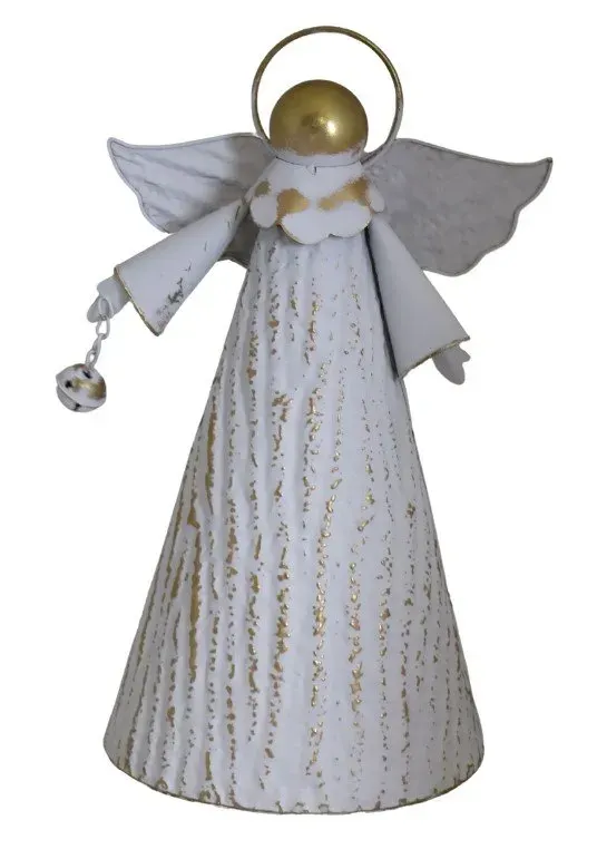 Metalowy ANIOŁ Z DZWONECZKIEM duży biało-złoty Metalowy ANIOŁ Z DZWONECZKIEM duży biało-złoty