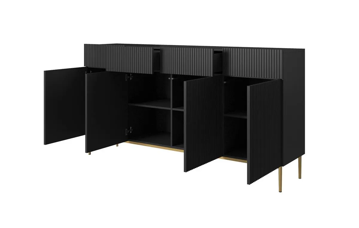 Komoda NICOLE 200 z 4 szufladami - czarny mat - złoty stelaż - B_57083