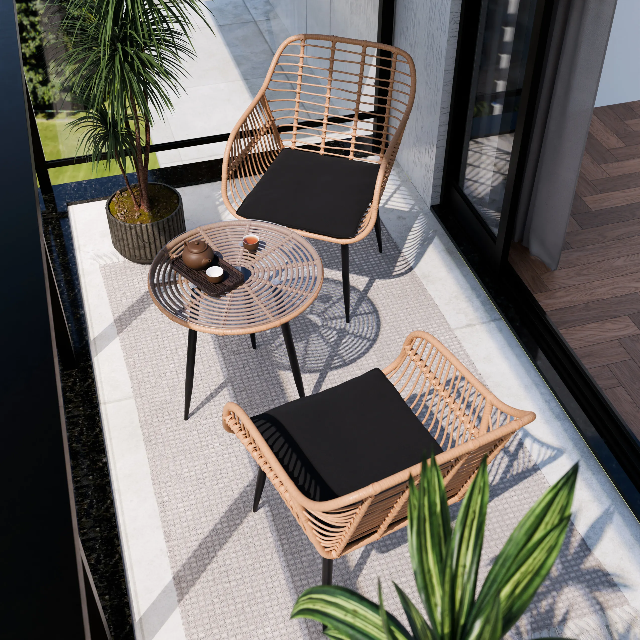 Zestaw ogrodowy na balkon i taras WEBBY 3-set technorattan czarny Zenjoy - WEBBY_CZARNY