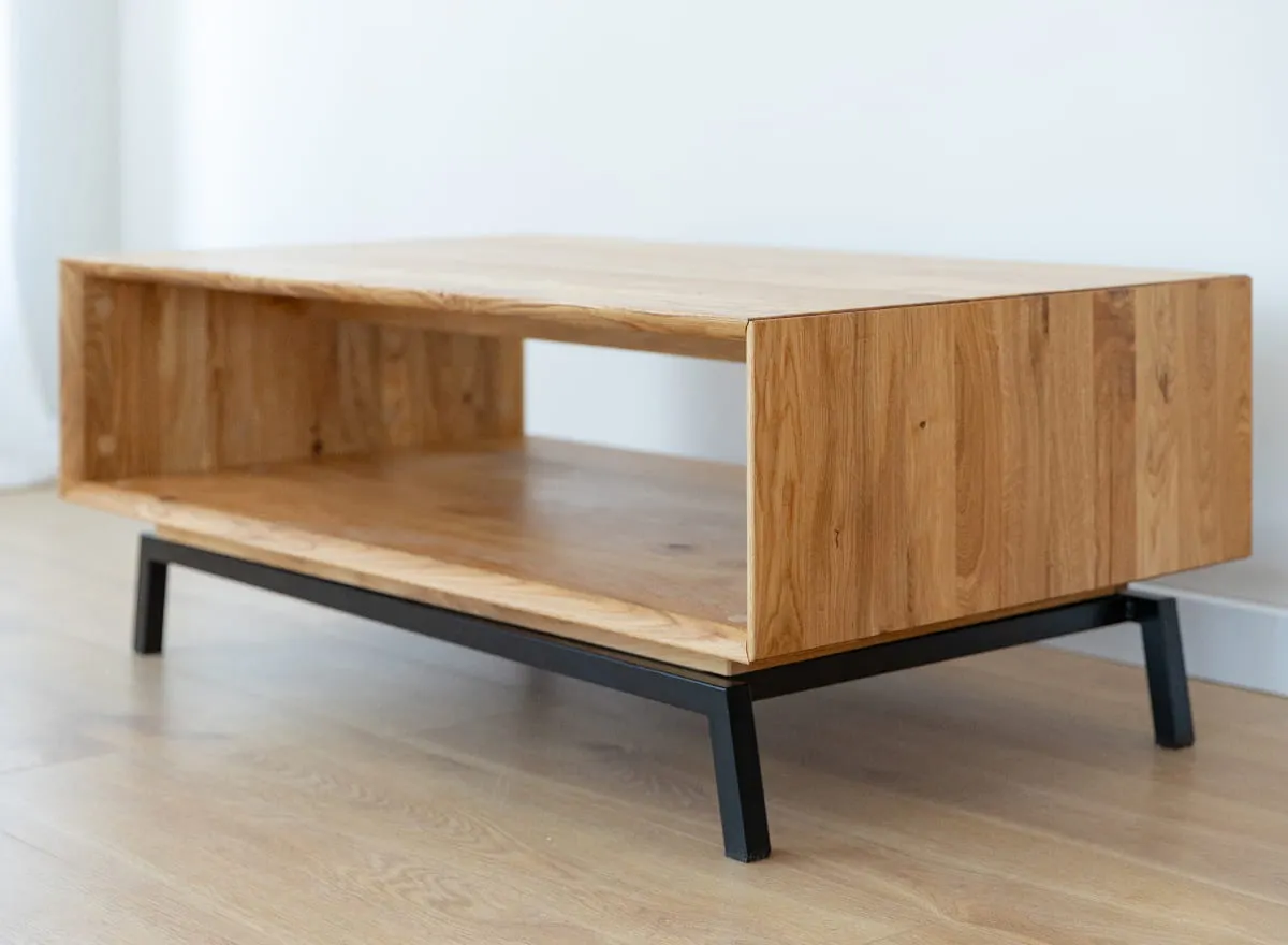 Stolik kawowy MODERN LOFT z półką 60x101 cm - dąb olejowany - PLMOL05D