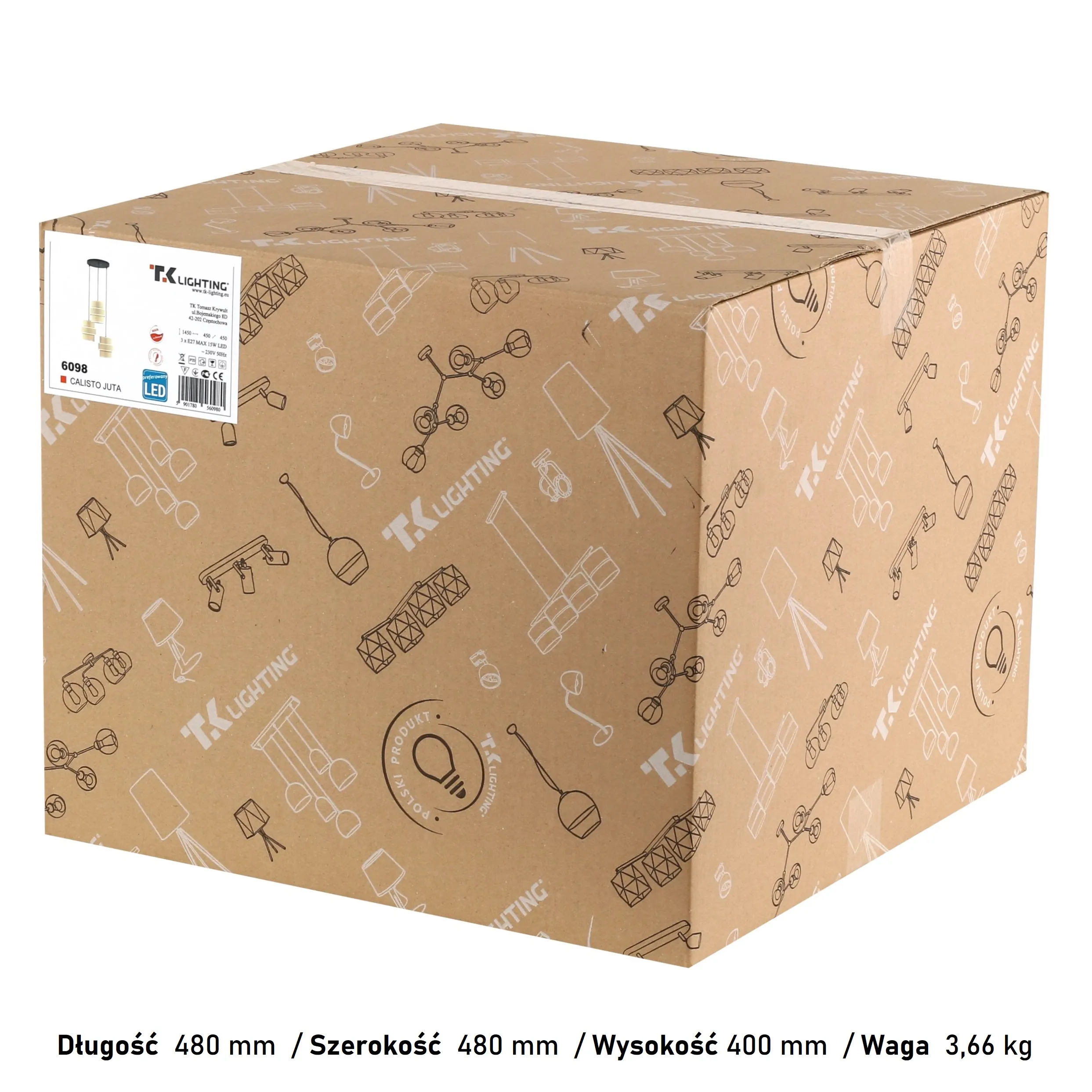 Lampa wisząca CALISTO czarna z trzema brązowymi kloszami z tkaniny juta 145x45cm - TK_6098