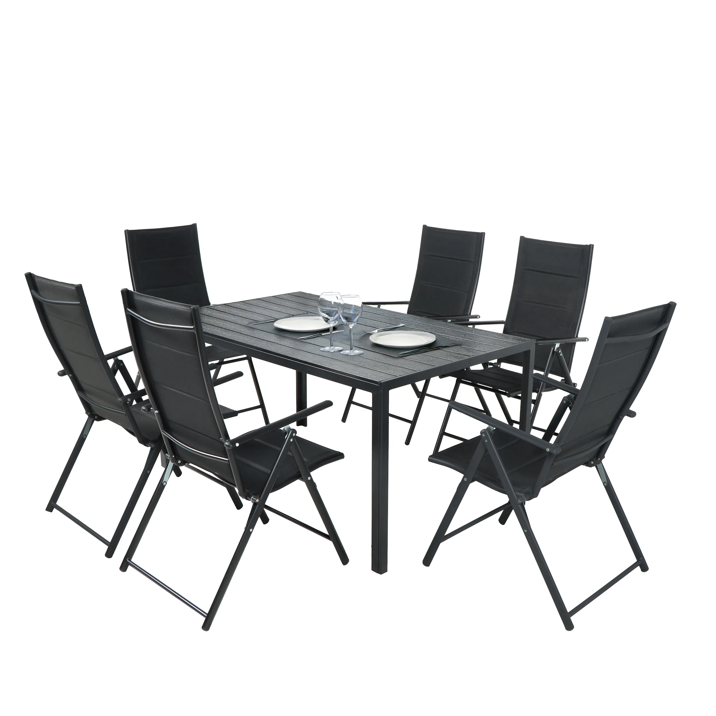 Zestaw Mebli Luxury stół 150x90cm + 6 składanych krzeseł czarny Stół do jadalni, Meble, Tabela, Jadalnia, Krzesło