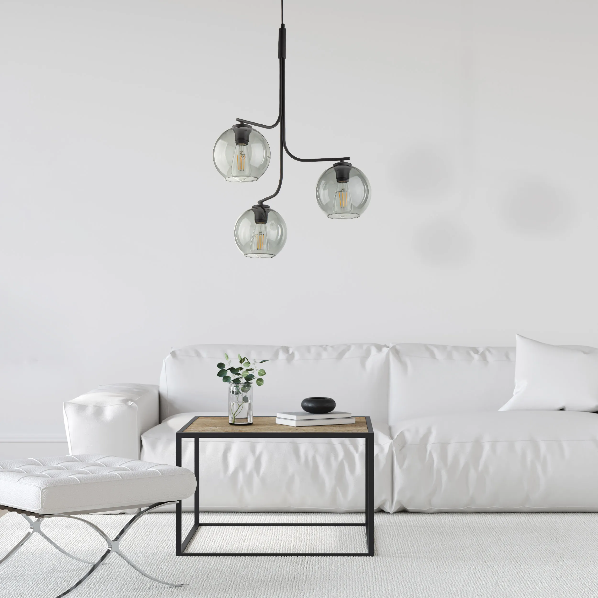 Lampa wisząca CESAR czarna z szarymi transparentnymi szklanymi okrągłymi kloszami 150x55cm - TK_5726