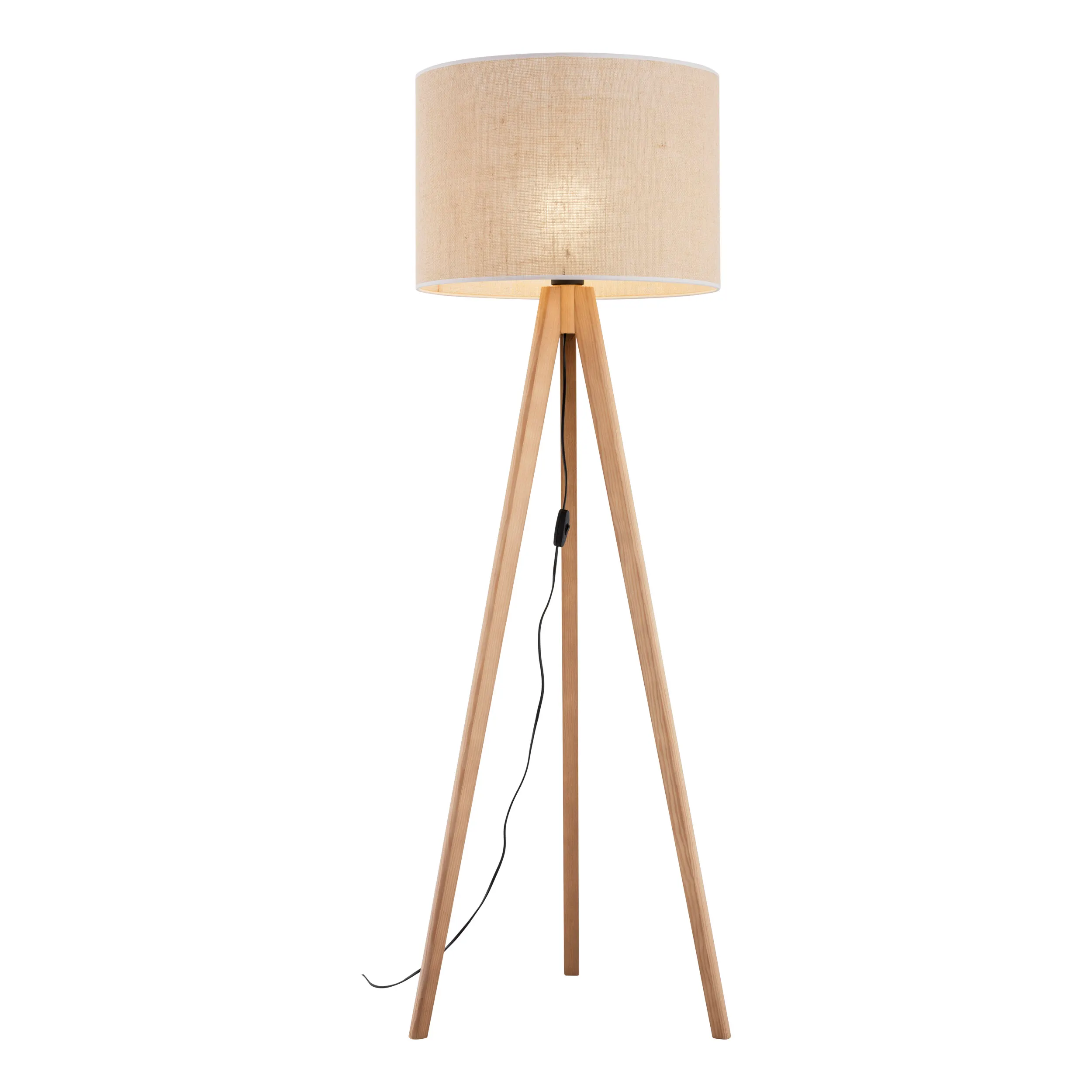 Lampa podłogowa GRAND sosnowe jasne nogi brązowy abażur z tkaniny 145x50cm - TK_16020