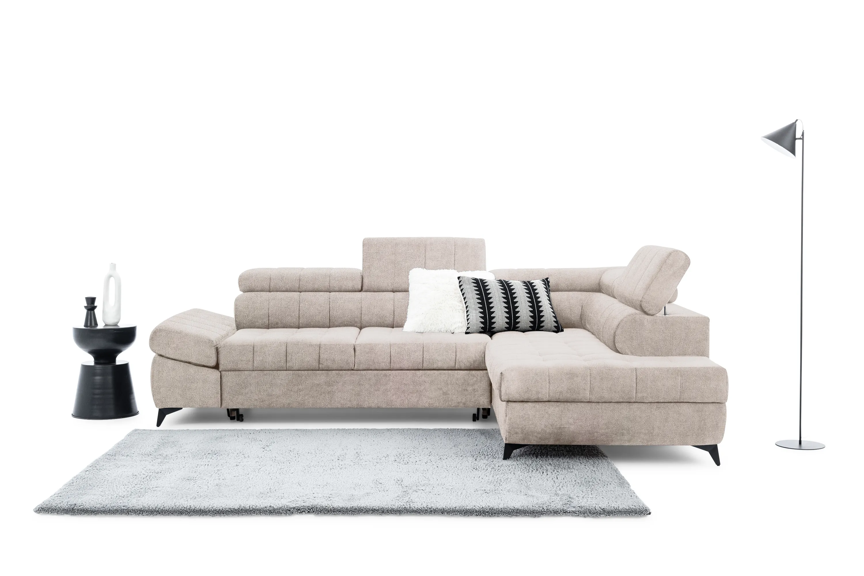 Narożnik prawostronny VALORIS L regulowane zagłówki i podłokietniki tkanina Perfect Harmony 07 beżowy - B_162919