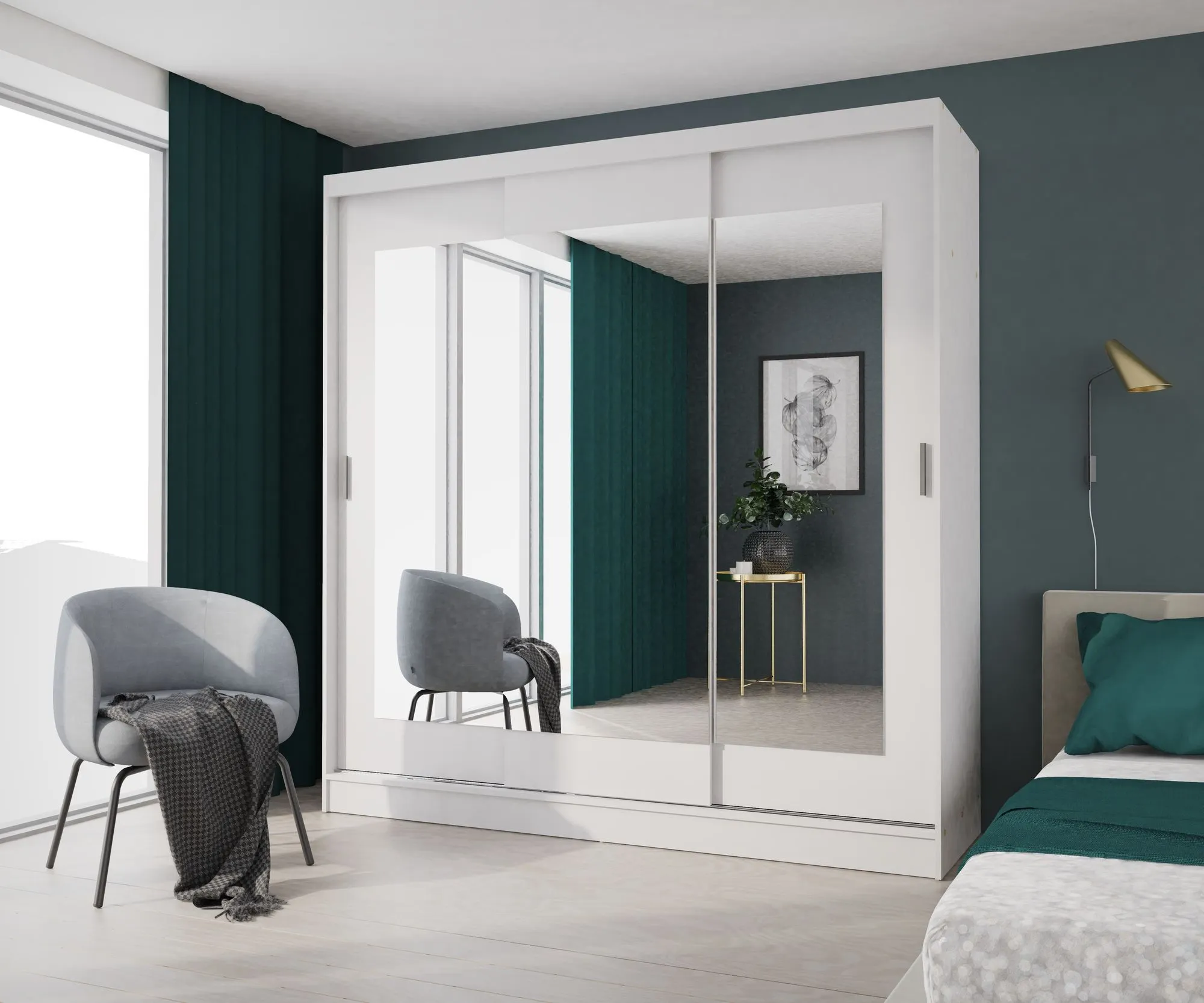 Szafa 3-drzwiowa 3 lustra ARIS drzwi przesuwne biała - INT_5002479