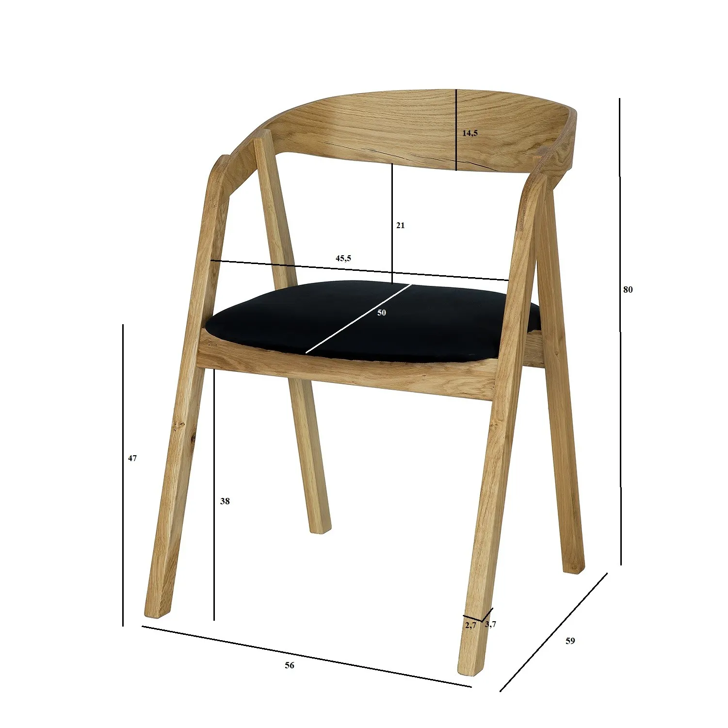 Krzesło dębowe KT395 DREWMAX dąb bielony + czarna skóra naturalna - 48819