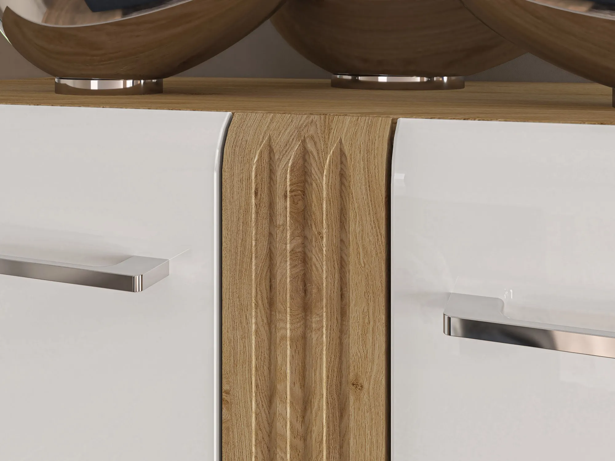 Witryna niska Adagio 03 Prawa dąb castello, biały połysk - 1ADAG03P-001